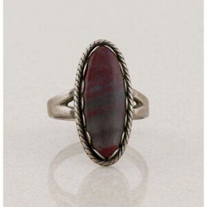Sterling Silver Natured Gray and Red Moss Agate Ring Size 8